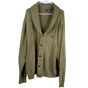 Chaps Cardigan Sweater Men's Green Sz XXL Shawl Collar Crest Grandpa Oversized